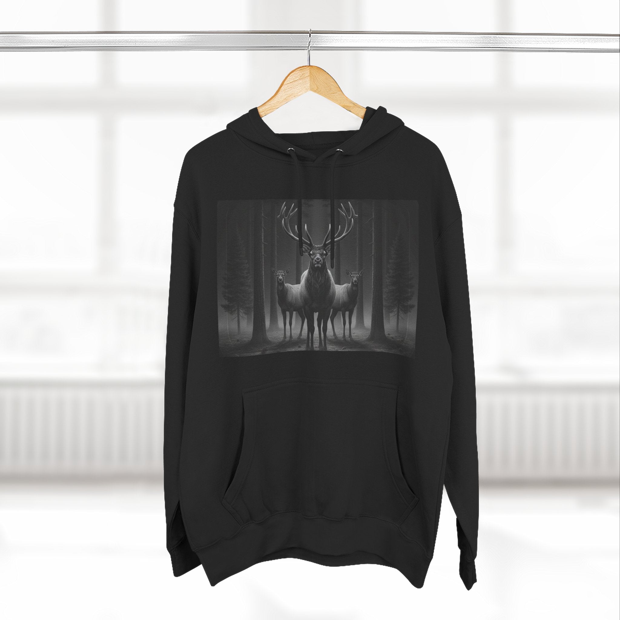 Mystic Stag Hoodie — Dark Forest Elk Trio Graphic Fleece