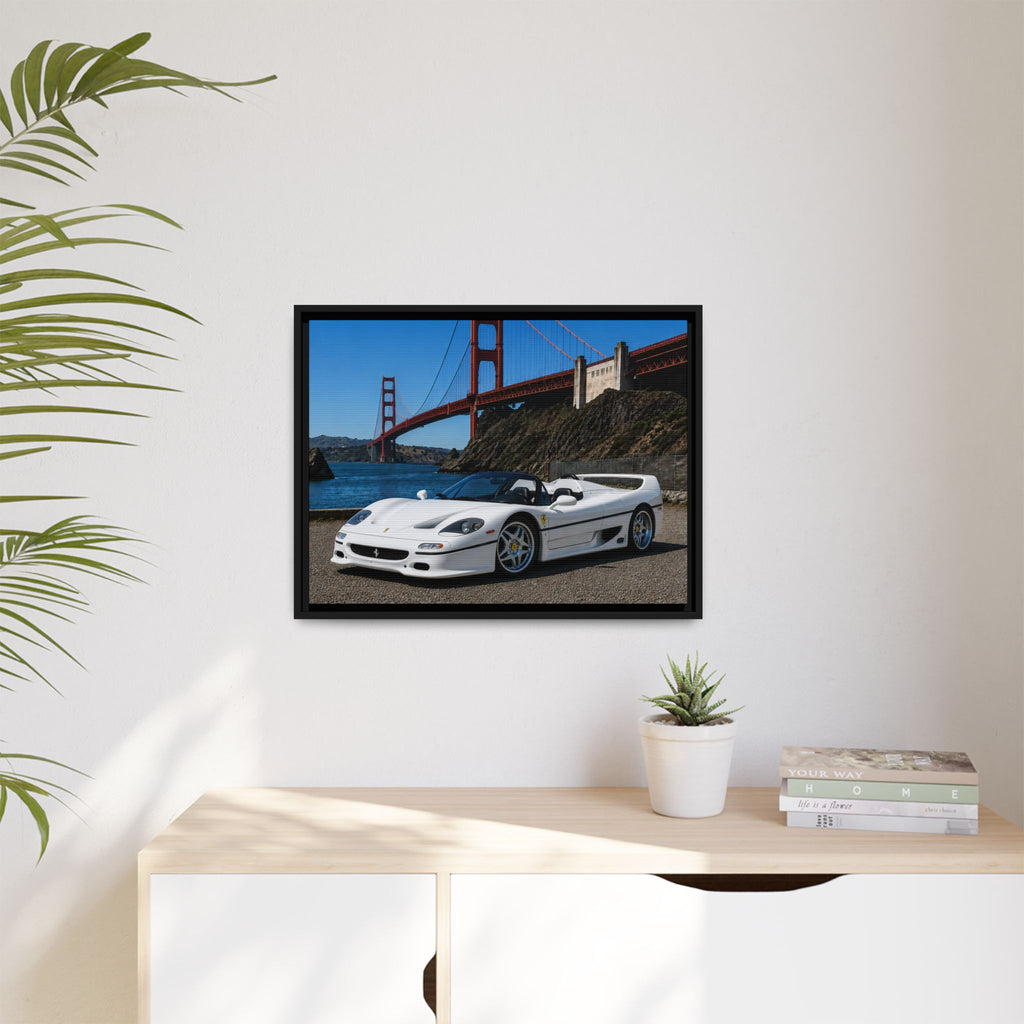 Ferrari F50 1995 — At The Golden Gate Bridge --Matte Framed Canvas Print
