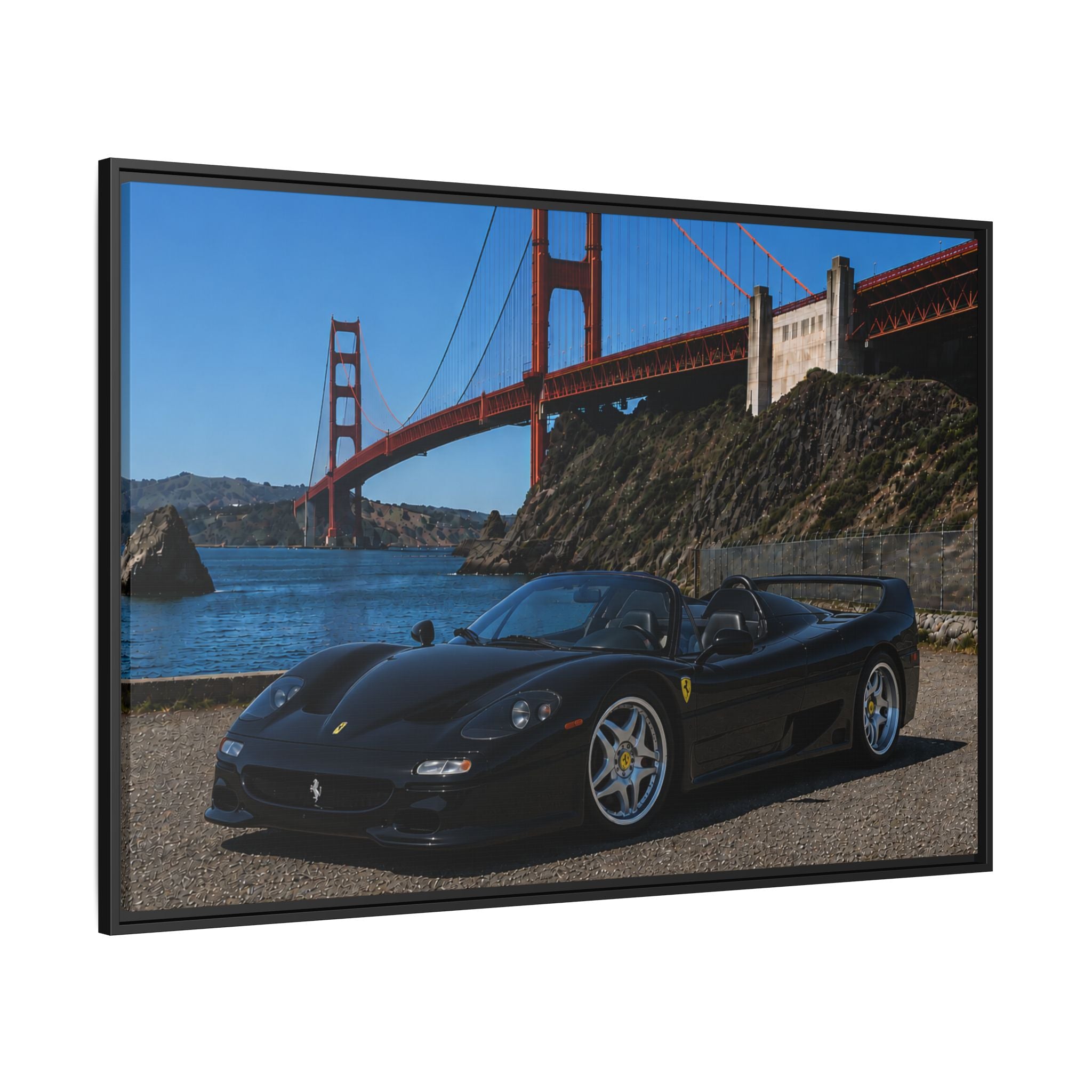 Ferrari F50 1995 — By The Golden Gate Bridge - Framed Canvas Matte Print