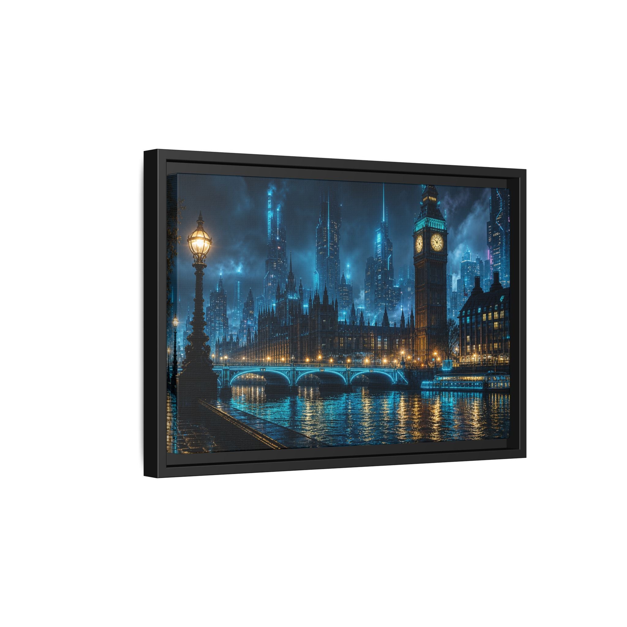 London Thames Night Canvas Wall Art Print Ready to Hang
