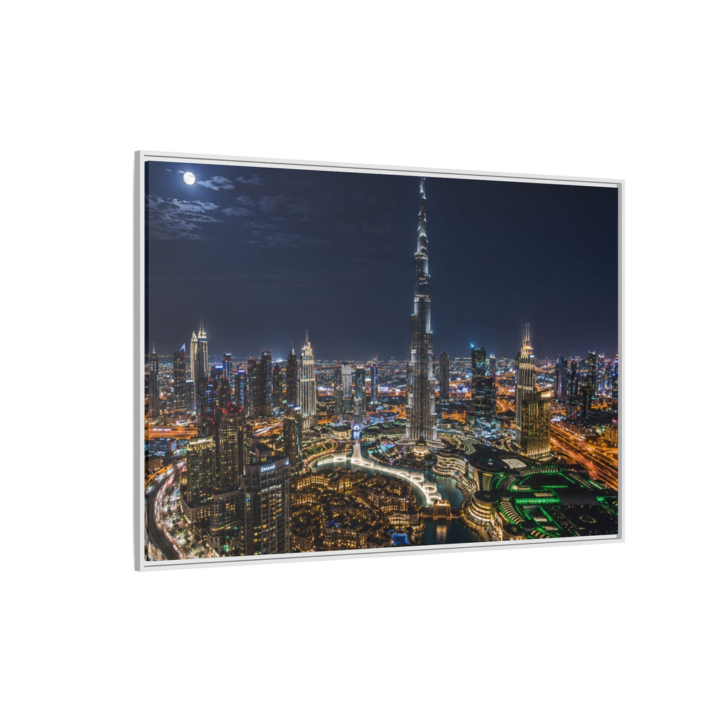 Dubai Night Skyline Matte Framed Canvas Print