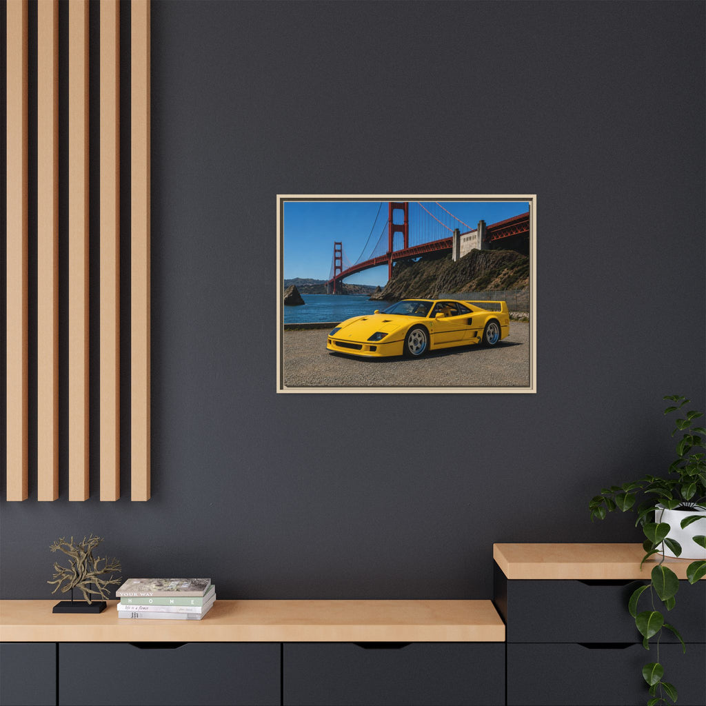 Ferrari 1987 F40 — Yellow Ferrari by the Golden Gate Bridge - Stunning Framed Canvas