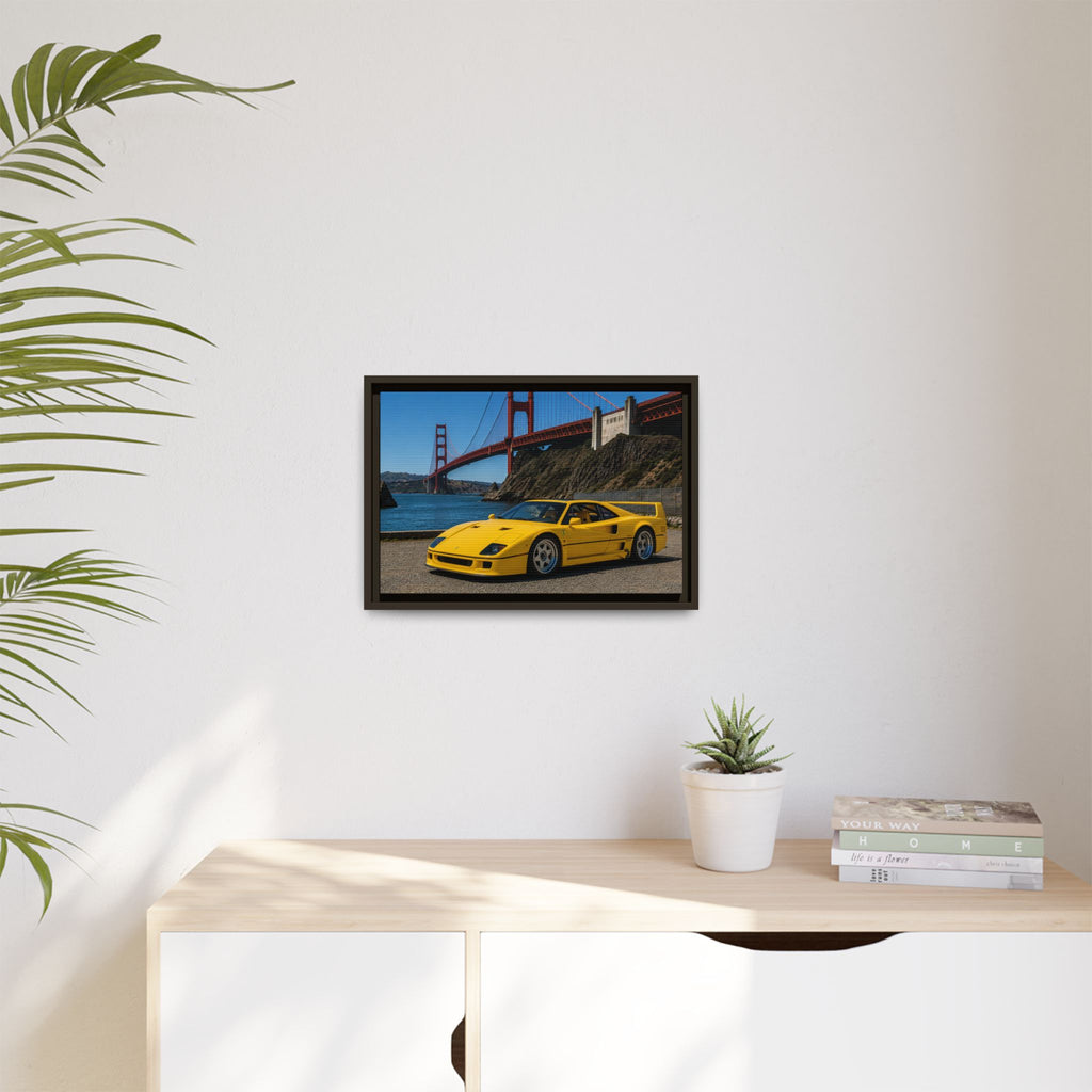 Ferrari 1987 F40 — Yellow Ferrari by the Golden Gate Bridge - Stunning Framed Canvas