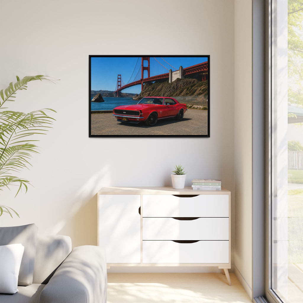 1967 Camaro SS - Stunning Camaro at Golden Gate Bridge - Framed Canvas