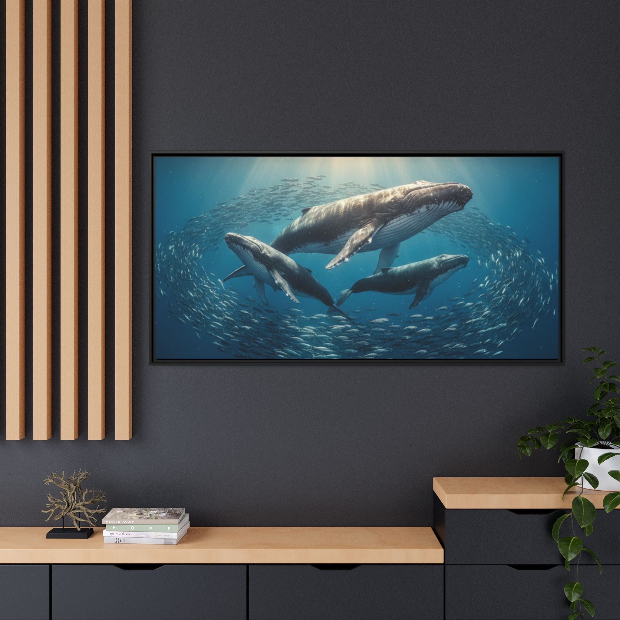 Whale Family Canvas Wall Art - Framed - Stunning