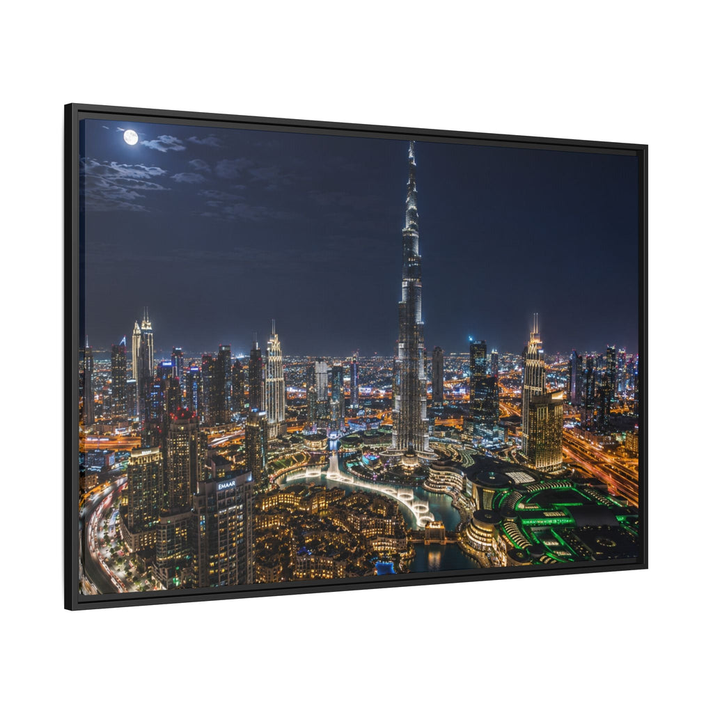 Dubai Night Skyline Matte Framed Canvas Print