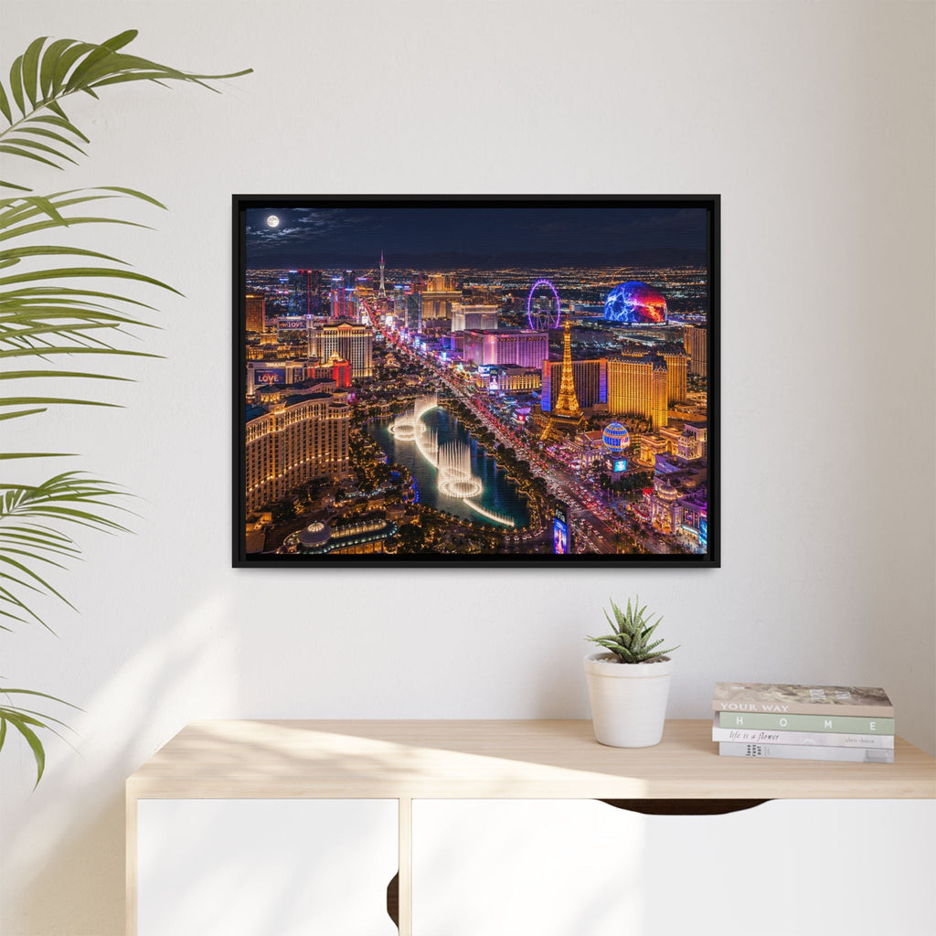 Las Vegas Night Skyline Framed Matte Canvas Print