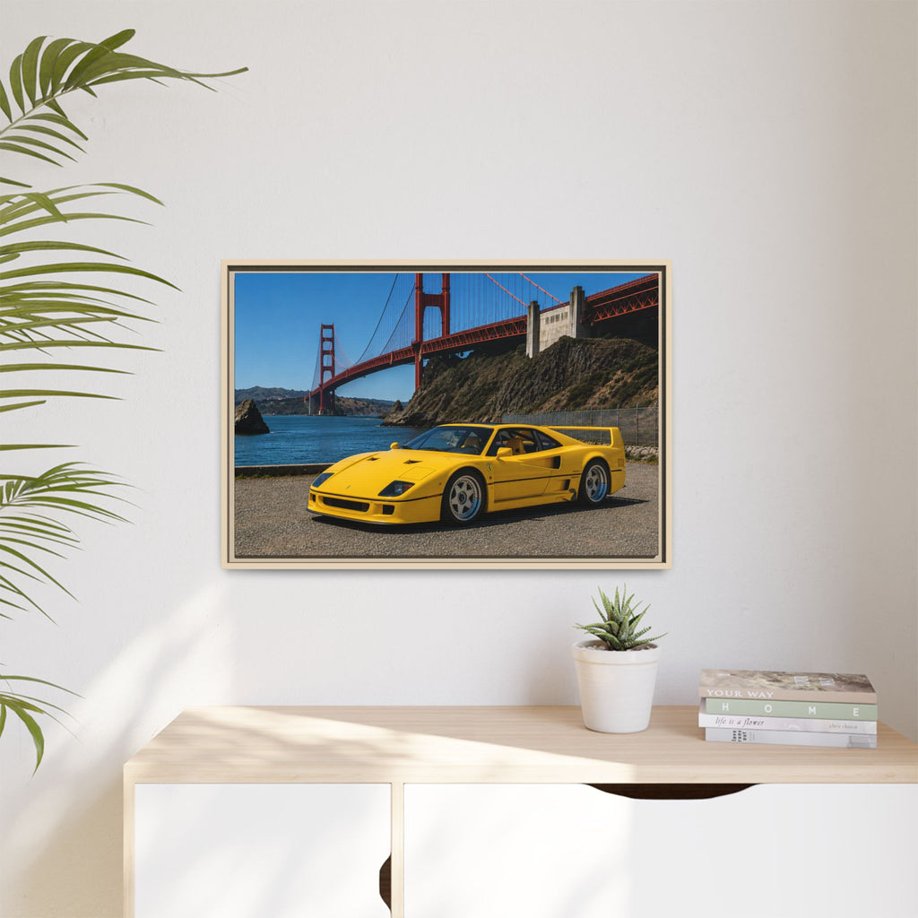 Ferrari 1987 F40 — Yellow Ferrari by the Golden Gate Bridge - Stunning Framed Canvas