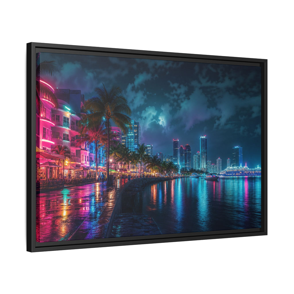 Miami Night Canvas Wall Art Print Ready to Hang