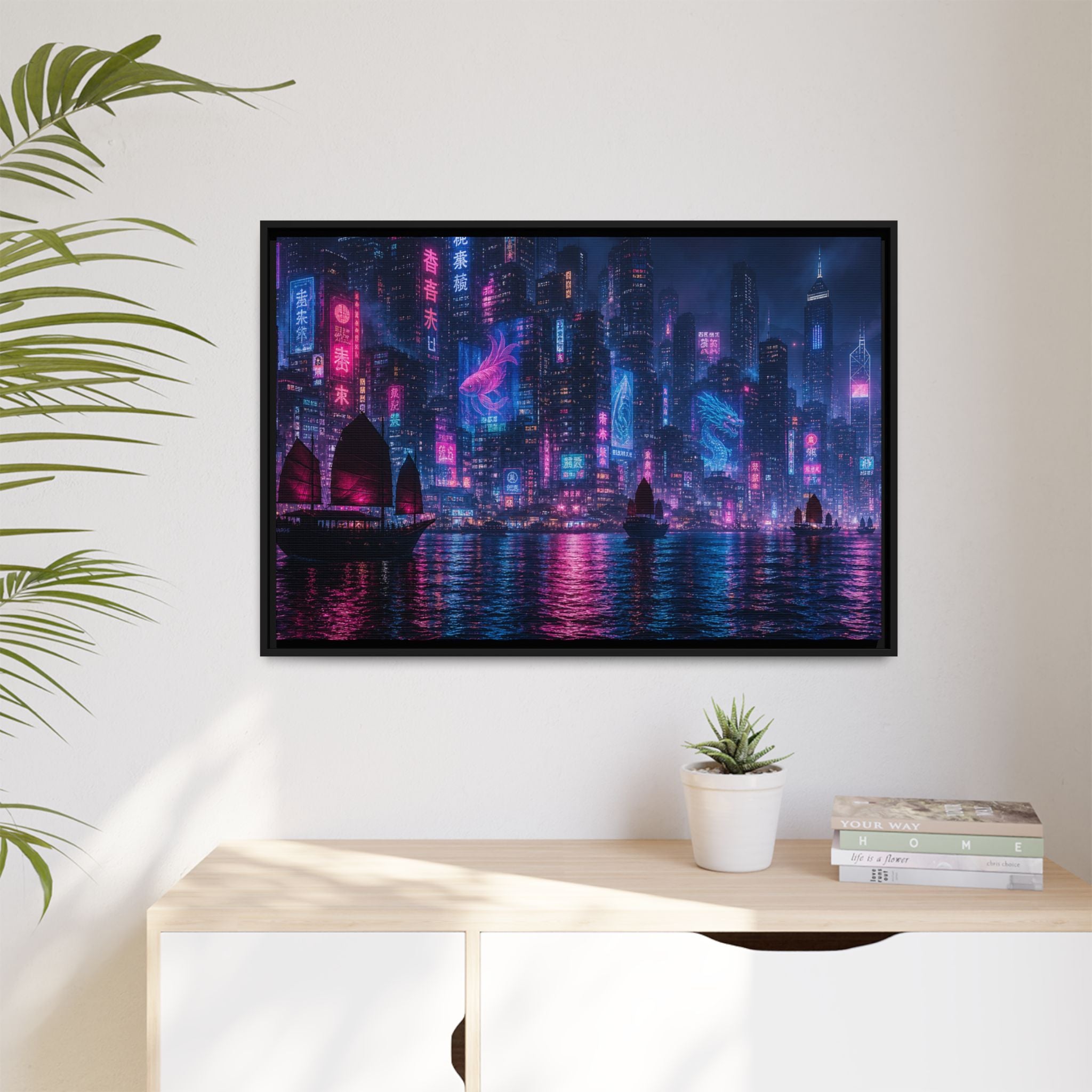 Hong Kong Harbor Night Canvas Wall Art Print Ready to Hang