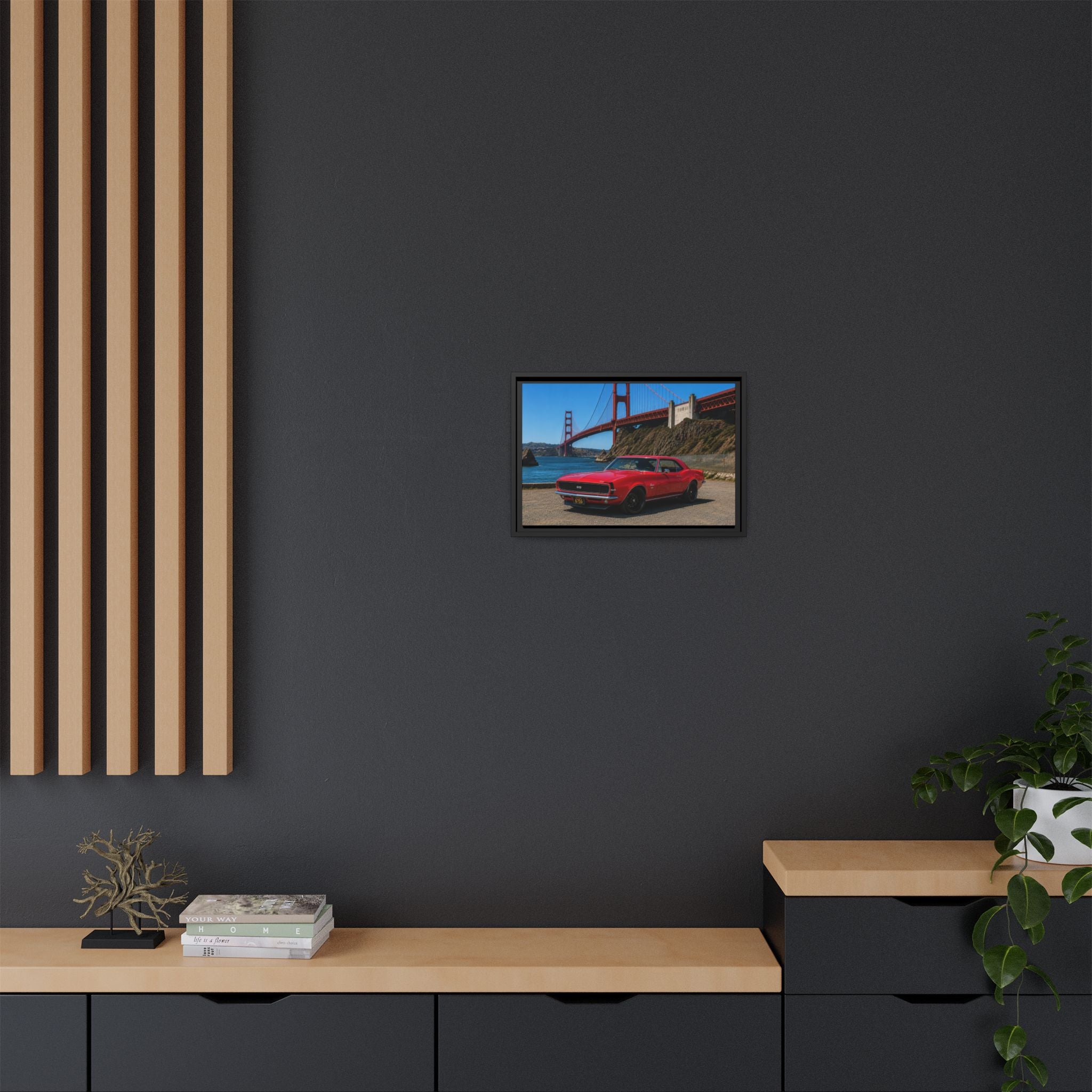 1967 Camaro SS - Stunning Camaro at Golden Gate Bridge - Framed Canvas