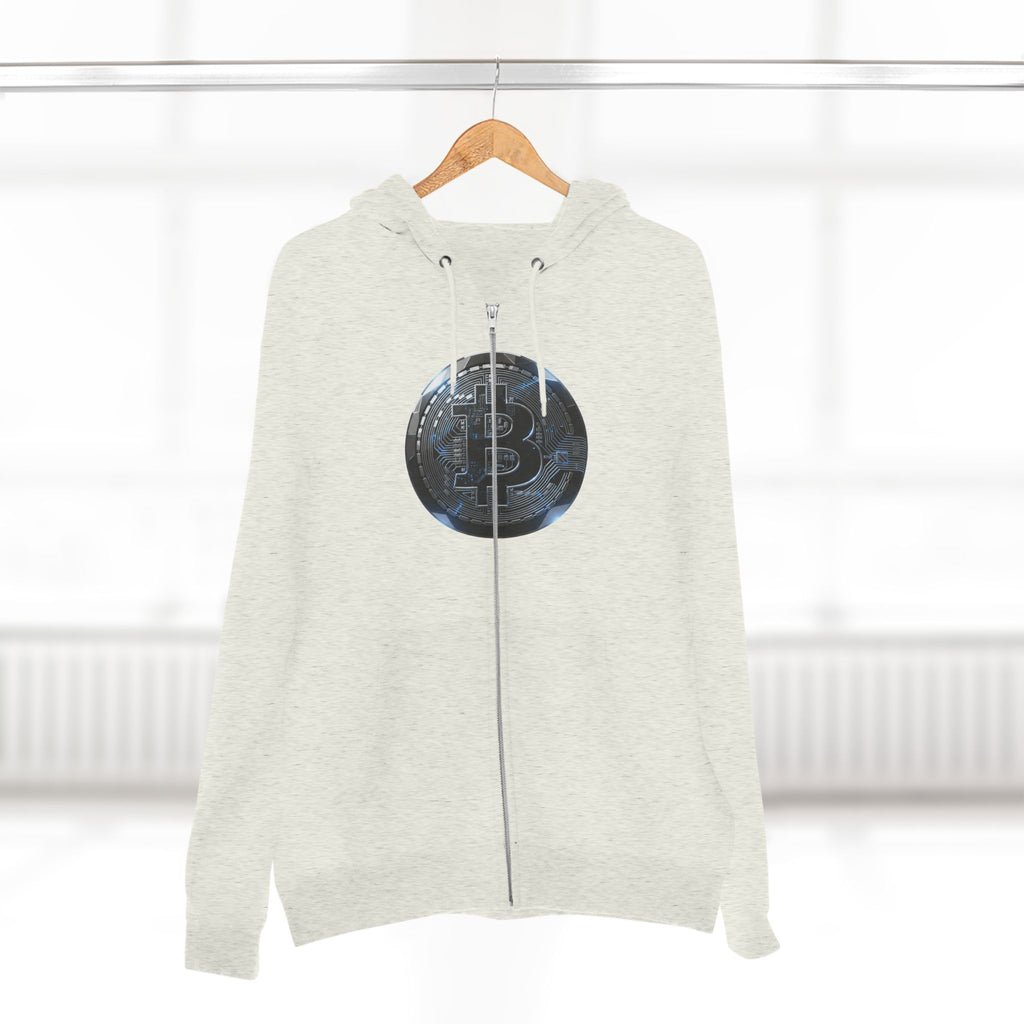 Bitcoin Coin Zip Hoodie — Crypto Logo Zip-Up Hoodie for Bitcoin Enthusiasts