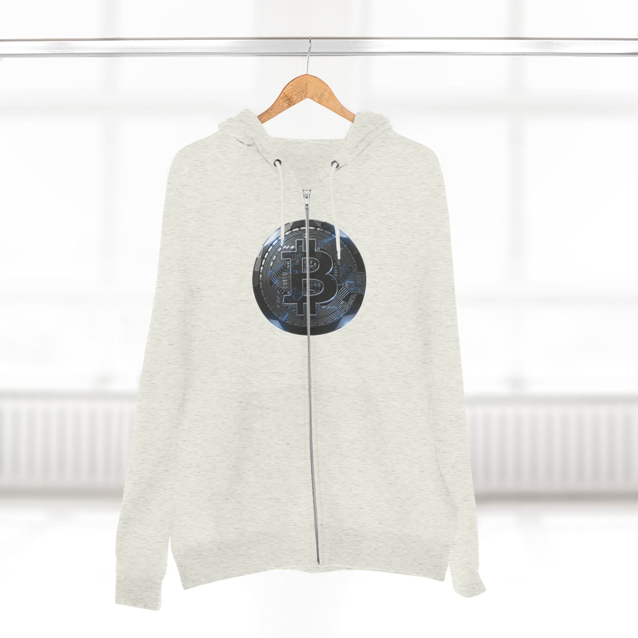 Bitcoin Coin Zip Hoodie — Crypto Logo Zip-Up Hoodie for Bitcoin Enthusiasts