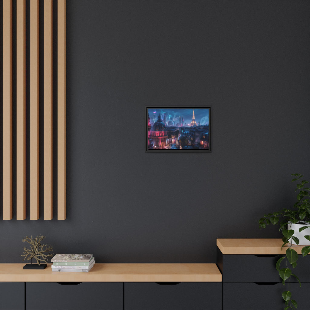 Paris Neon Night Canvas Wall Art Print Ready to Hang