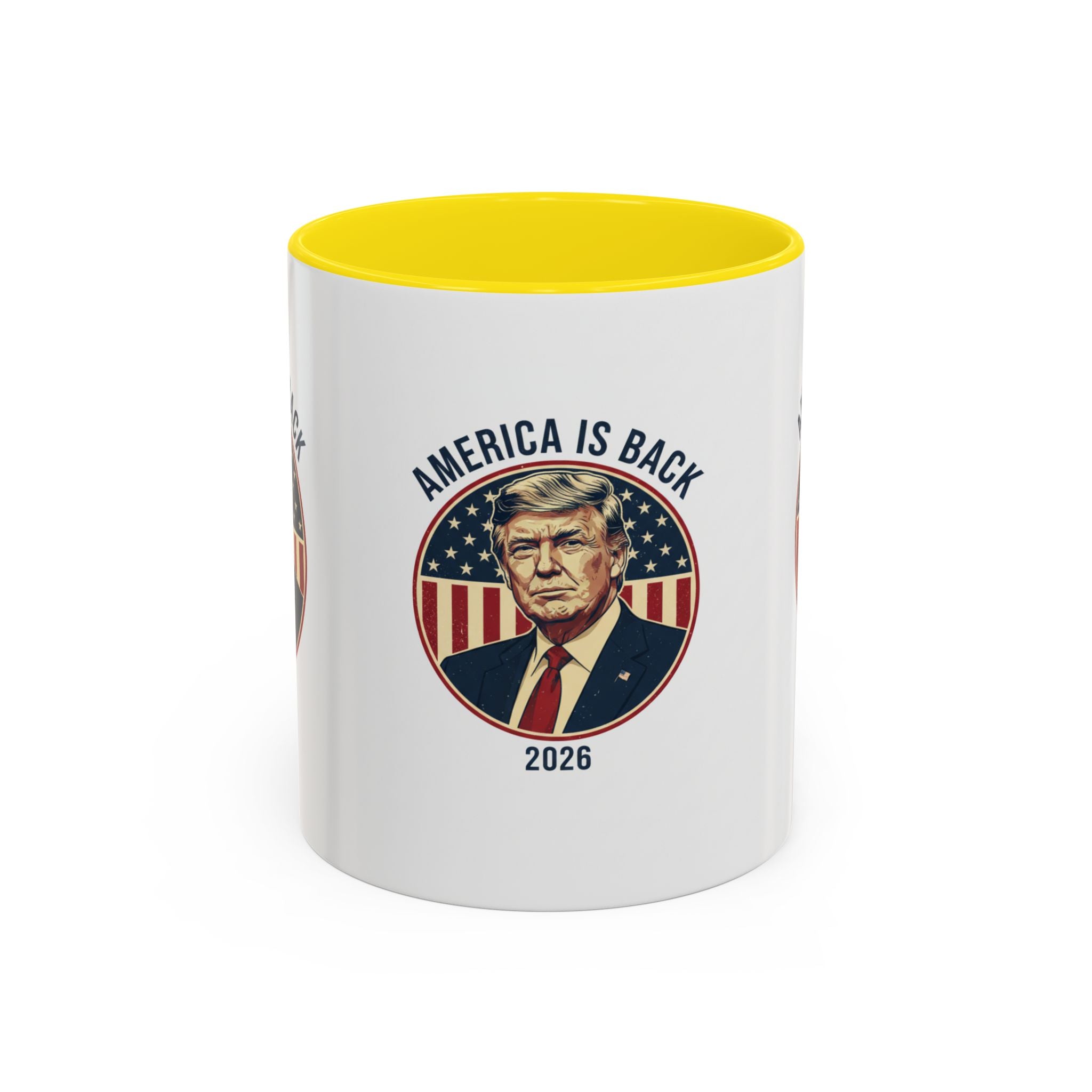 America Is Back 2026 Accent Coffee Mug — Patriotic Trump Campaign Ceramic Mug