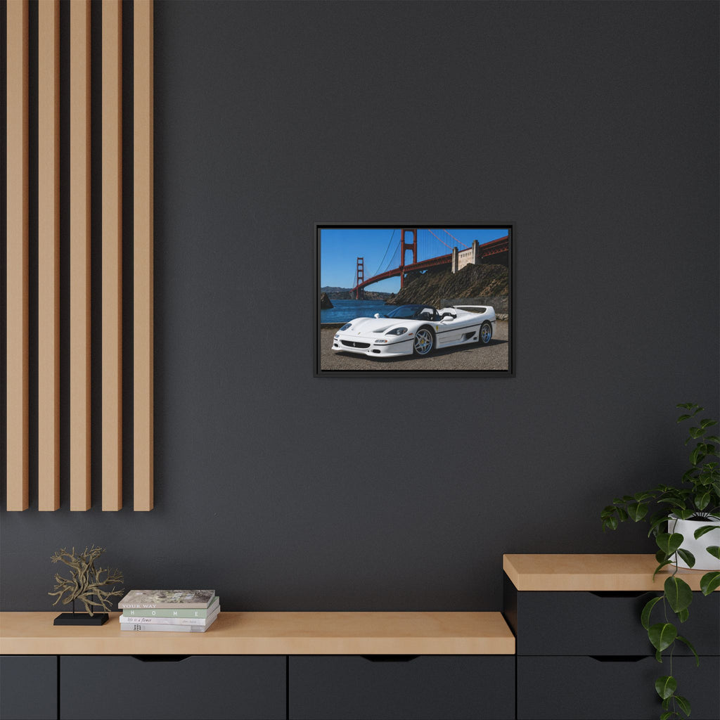 Ferrari F50 1995 — At The Golden Gate Bridge --Matte Framed Canvas Print