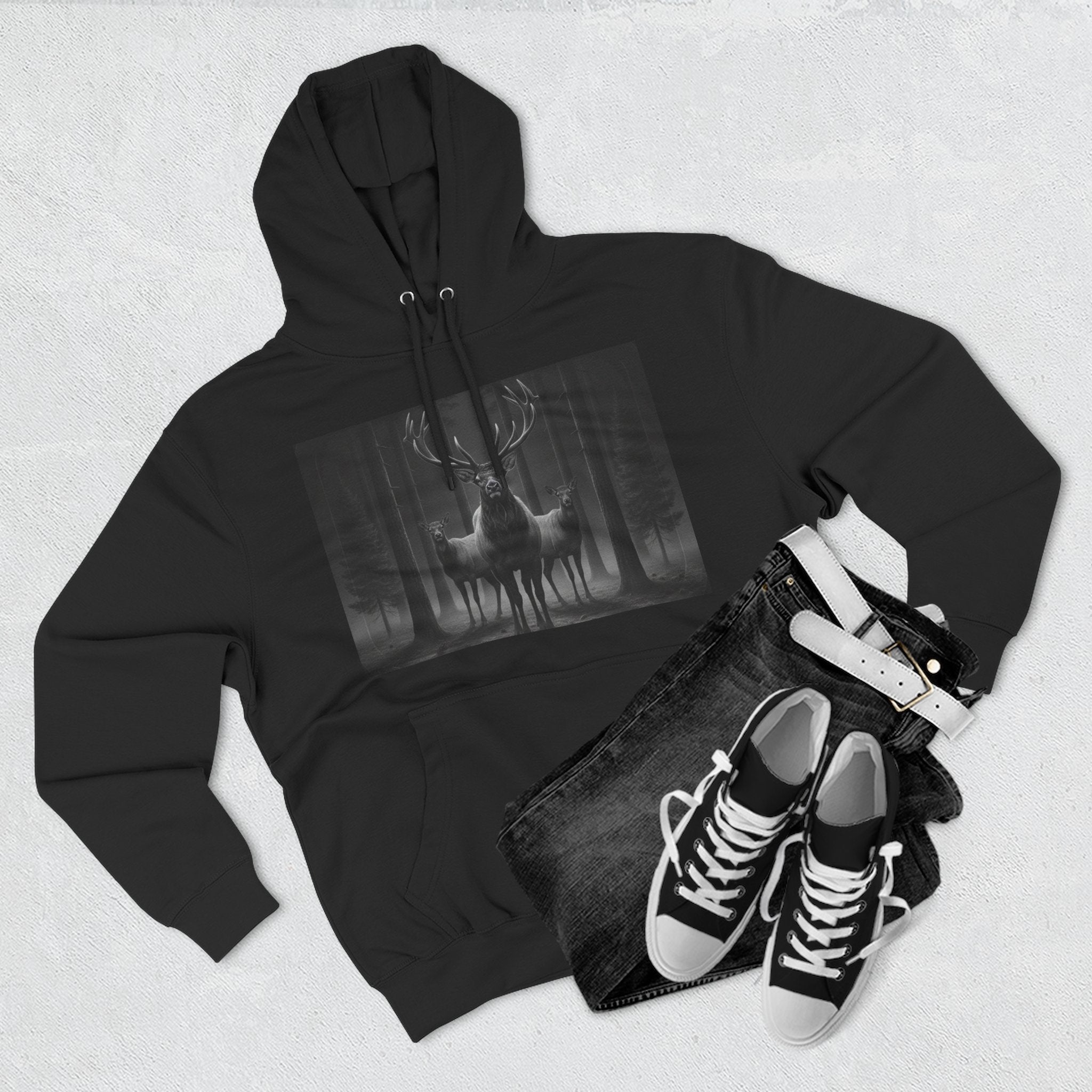 Mystic Stag Hoodie — Dark Forest Elk Trio Graphic Fleece