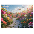 Spring Garden Path 500-Piece Jigsaw Puzzle with Tin — Floral Butterfly Scene