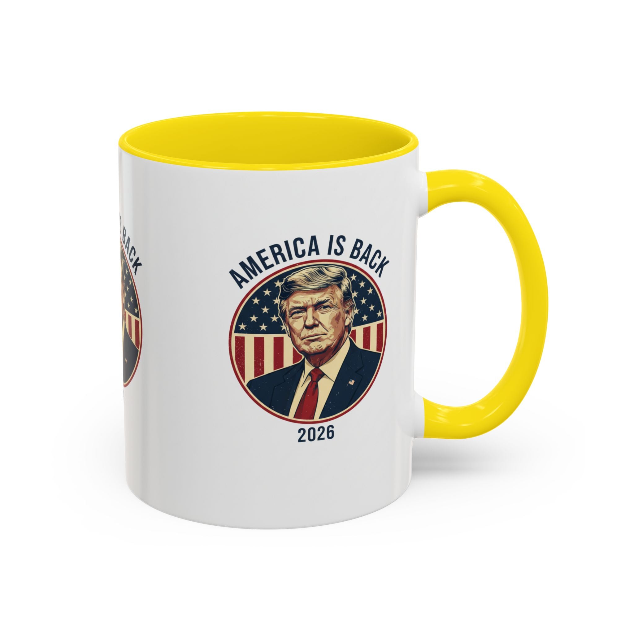 America Is Back 2026 Accent Coffee Mug — Patriotic Trump Campaign Ceramic Mug