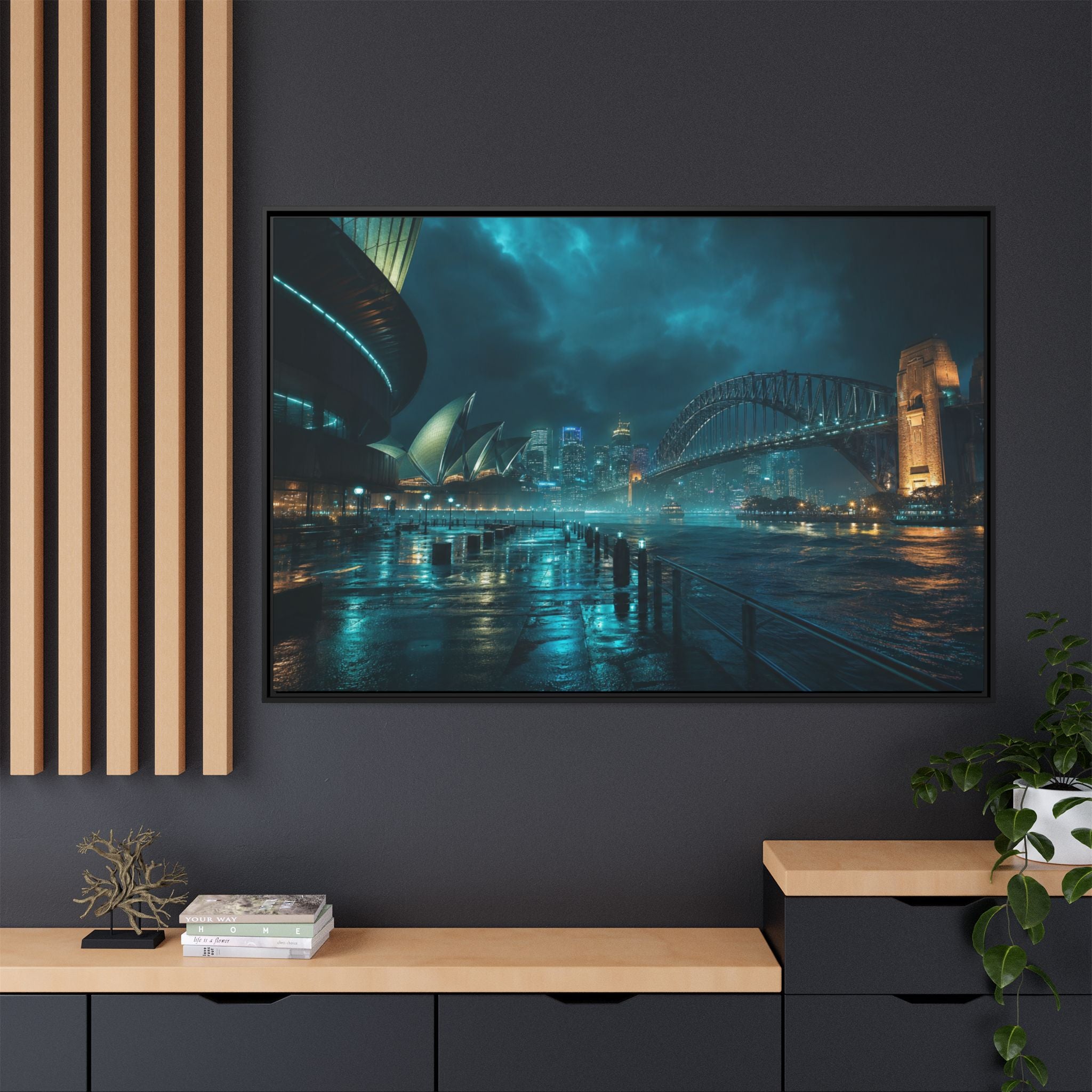 Sydney Harbor Night Canvas Wall Art Print Ready to Hang