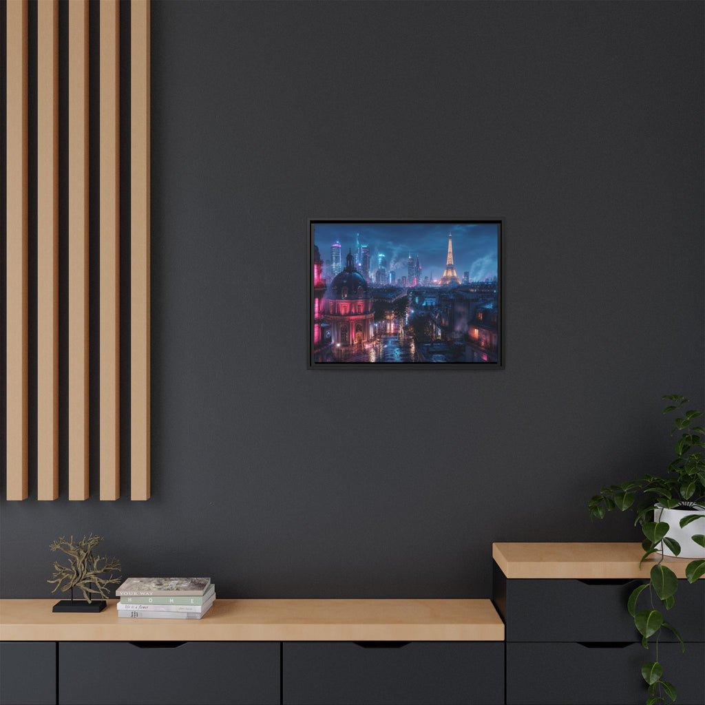 Paris Neon Night Canvas Wall Art Print Ready to Hang