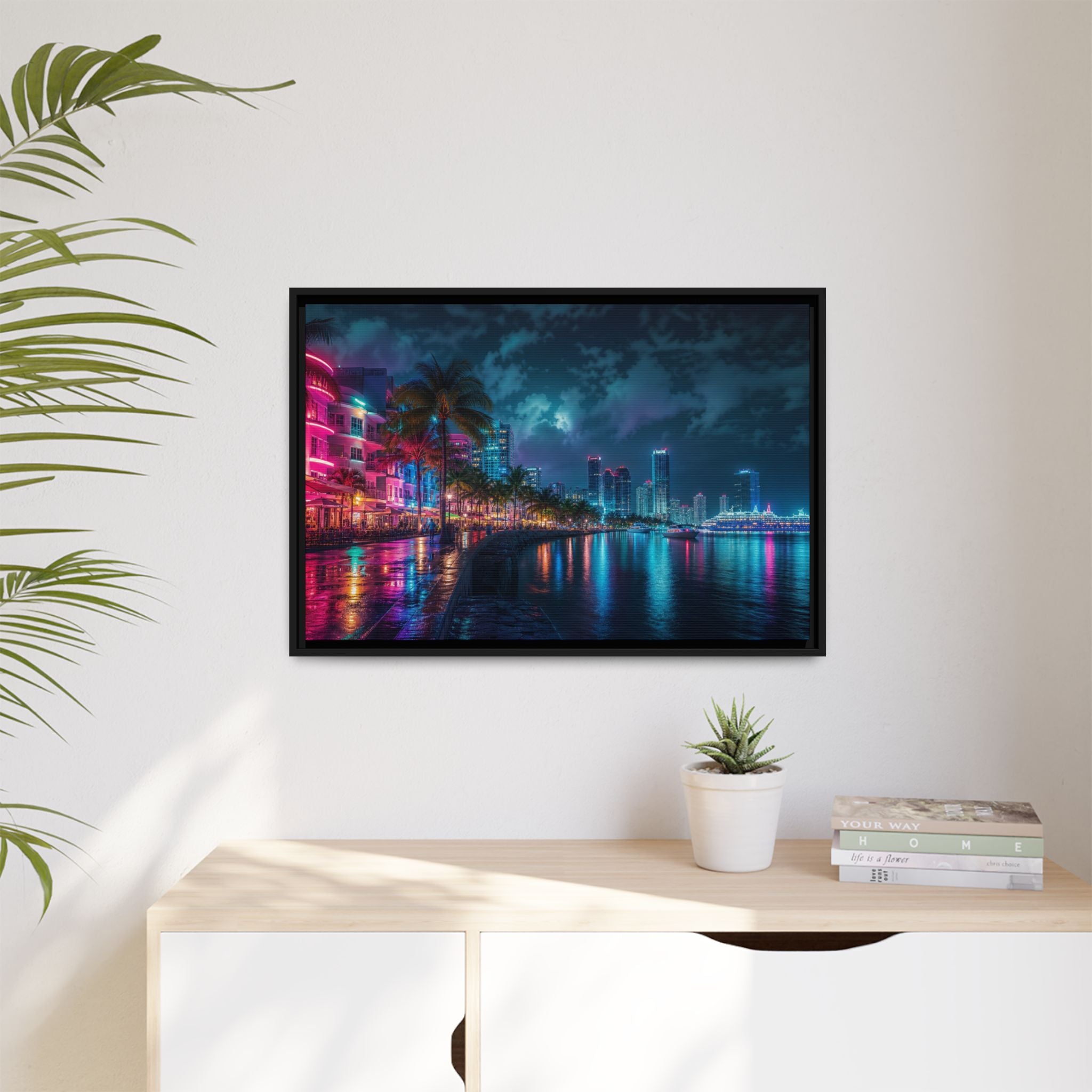 Miami Night Canvas Wall Art Print Ready to Hang