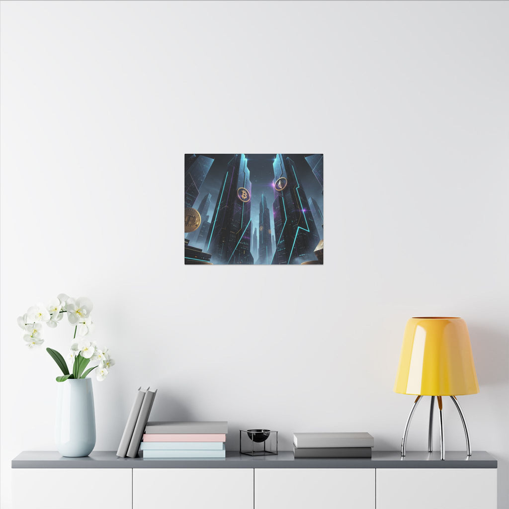 Crypto City Canvas Print — Futuristic Bitcoin & Ethereum Wall Art