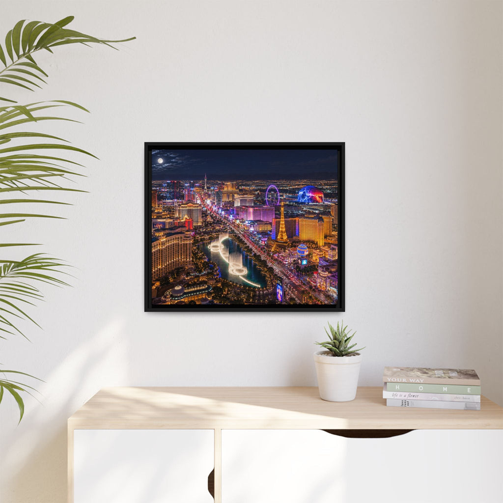 Las Vegas Night Skyline Framed Matte Canvas Print