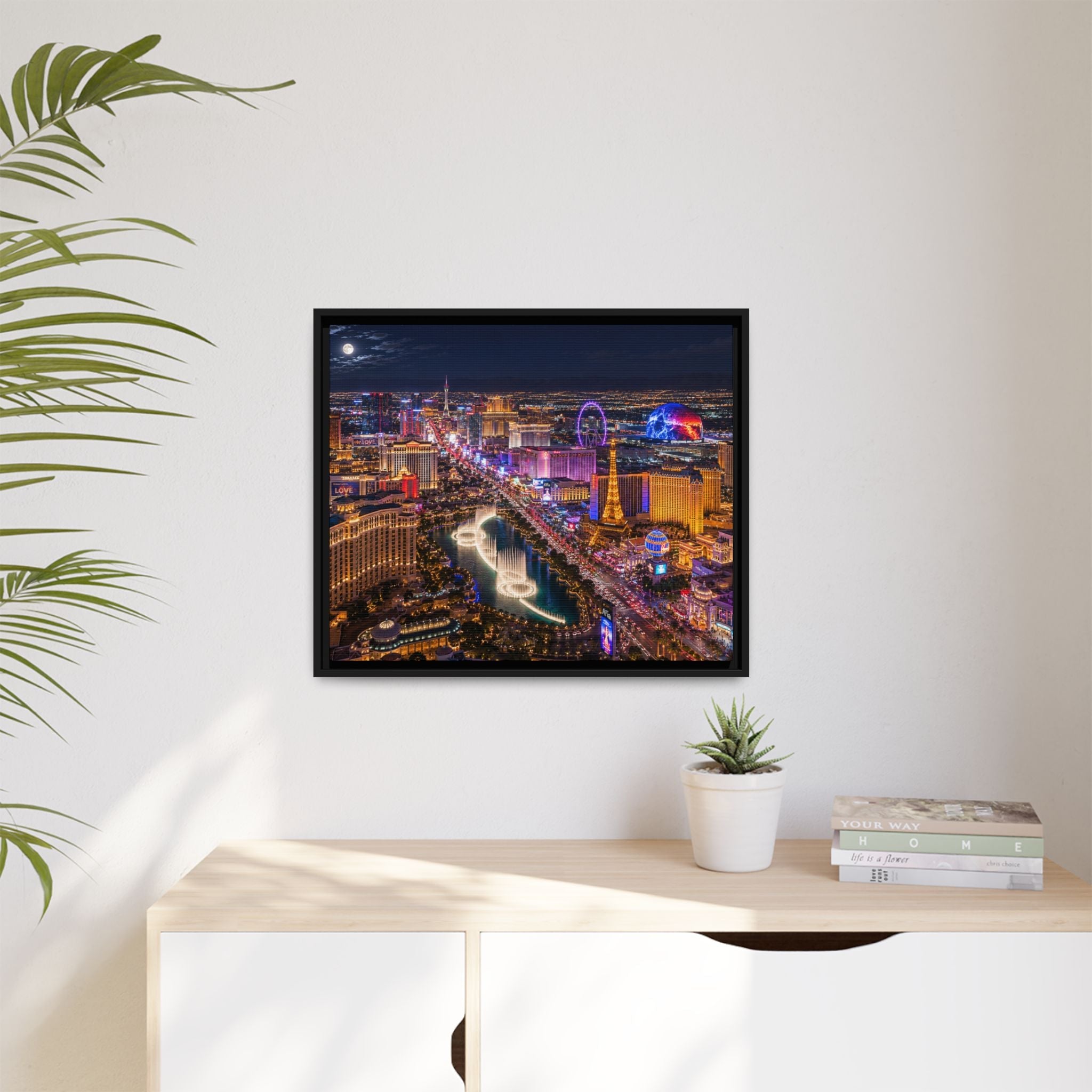 Las Vegas Night Skyline Framed Matte Canvas Print