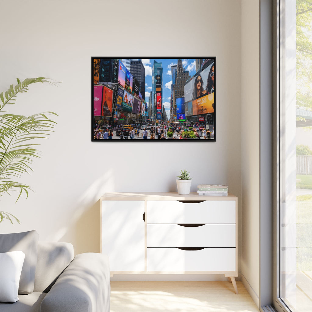 Times Square New York Matte Canvas Framed Wall Art — Vibrant Cityscape Photography