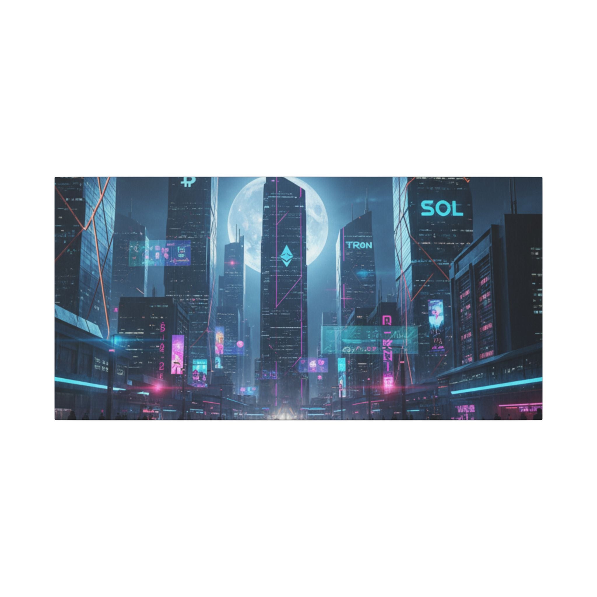 Cybercity Neon Canvas Print — Futuristic Nightscape Wall Art