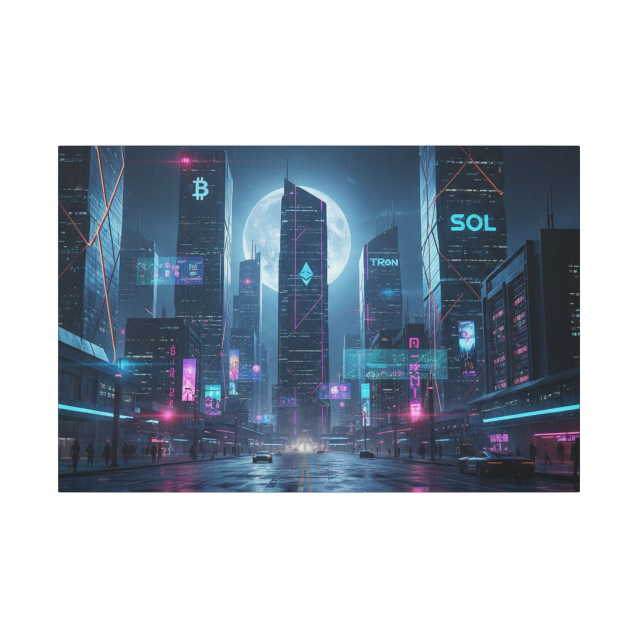 Cybercity Neon Canvas Print — Futuristic Nightscape Wall Art