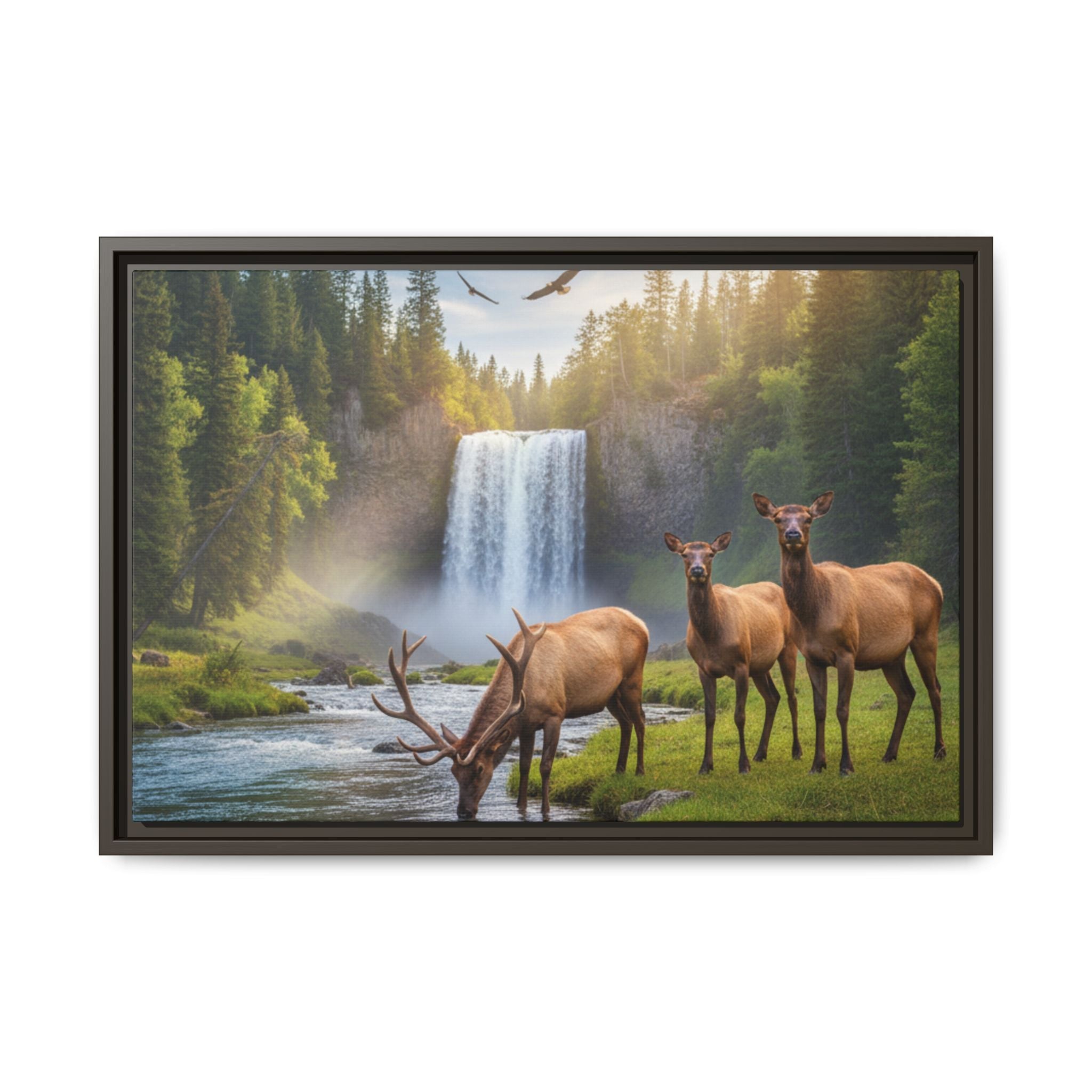 Elk Forest Landscape Wall Art - Eagles Flying - Stunning