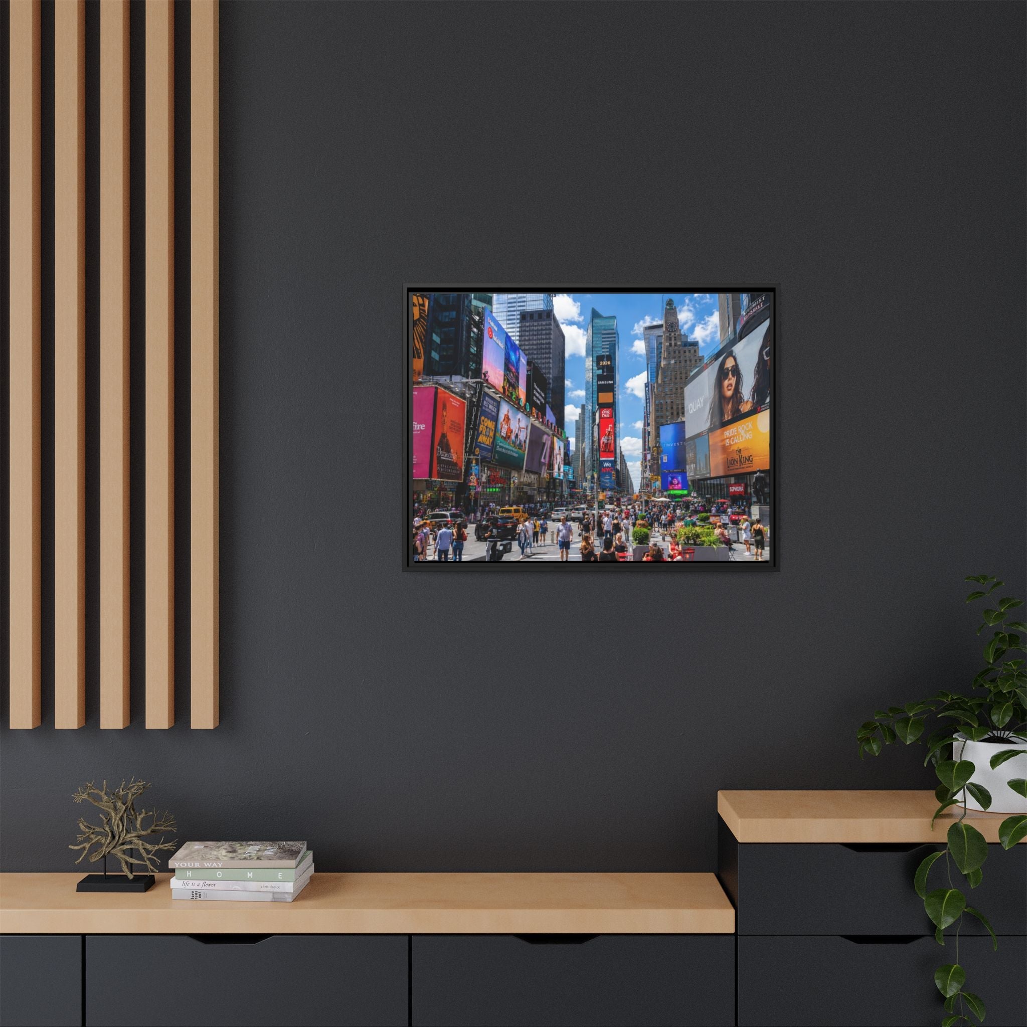 Times Square New York Matte Canvas Framed Wall Art — Vibrant Cityscape Photography