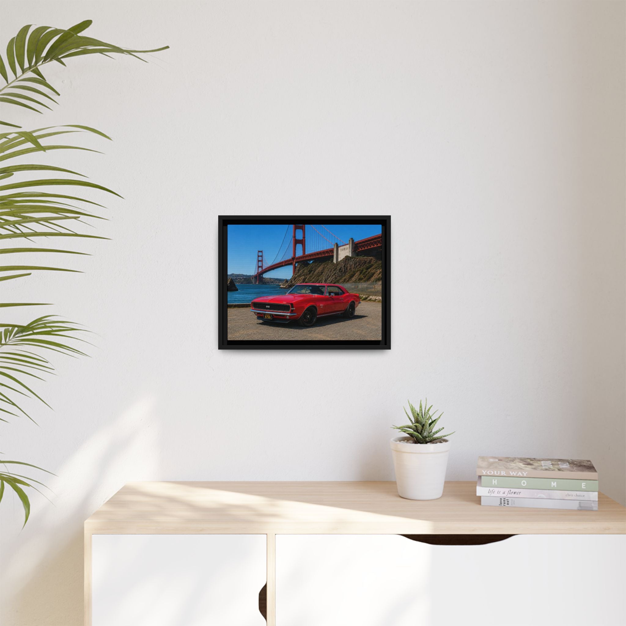 1967 Camaro SS - Stunning Camaro at Golden Gate Bridge - Framed Canvas
