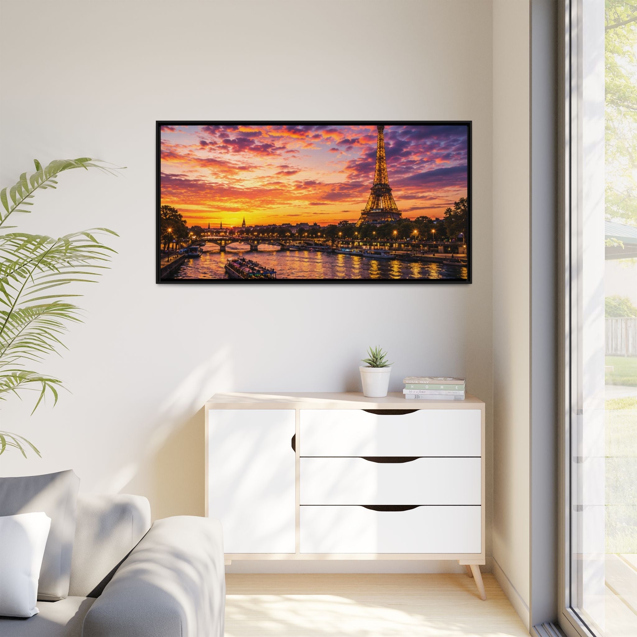 Paris Sunset Matte Canvas Wall Art - Framed - Stunning Picture