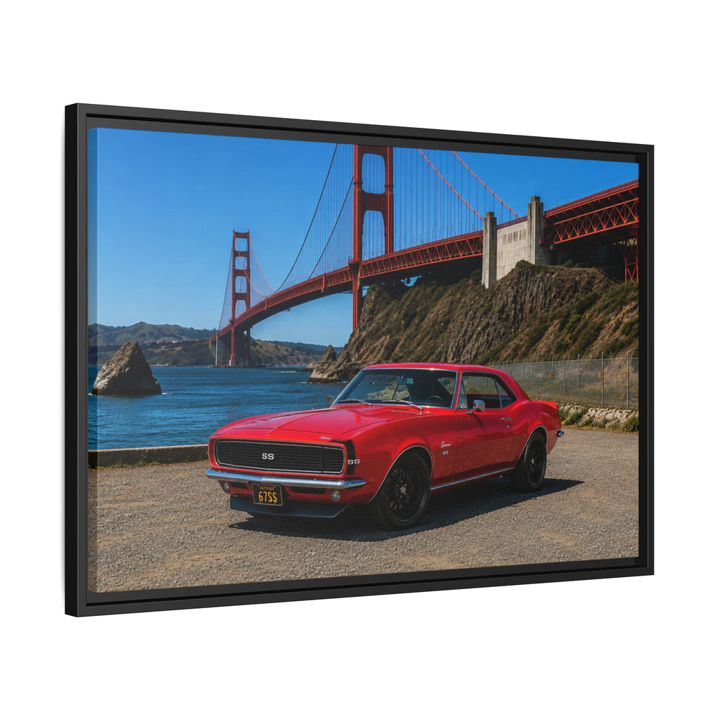 1967 Camaro SS - Stunning Camaro at Golden Gate Bridge - Framed Canvas