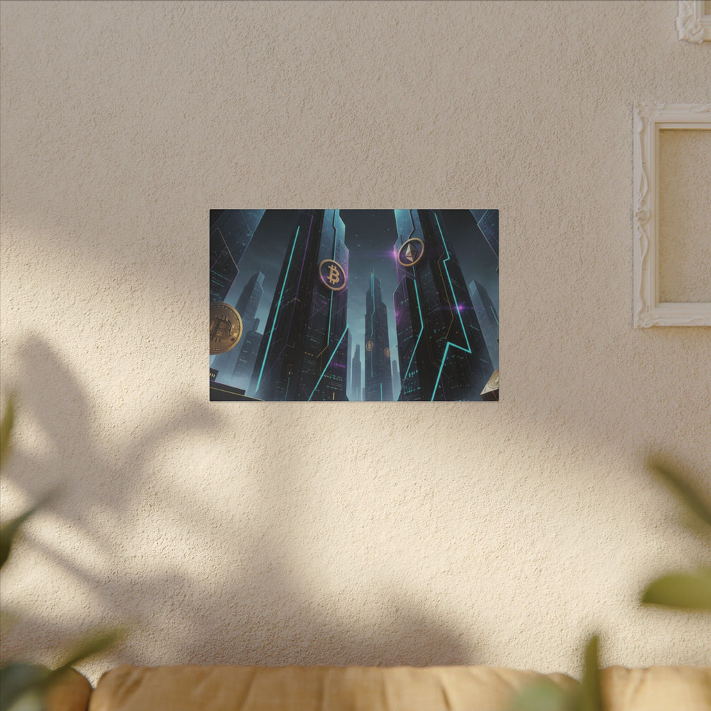 Crypto City Canvas Print — Futuristic Bitcoin & Ethereum Wall Art