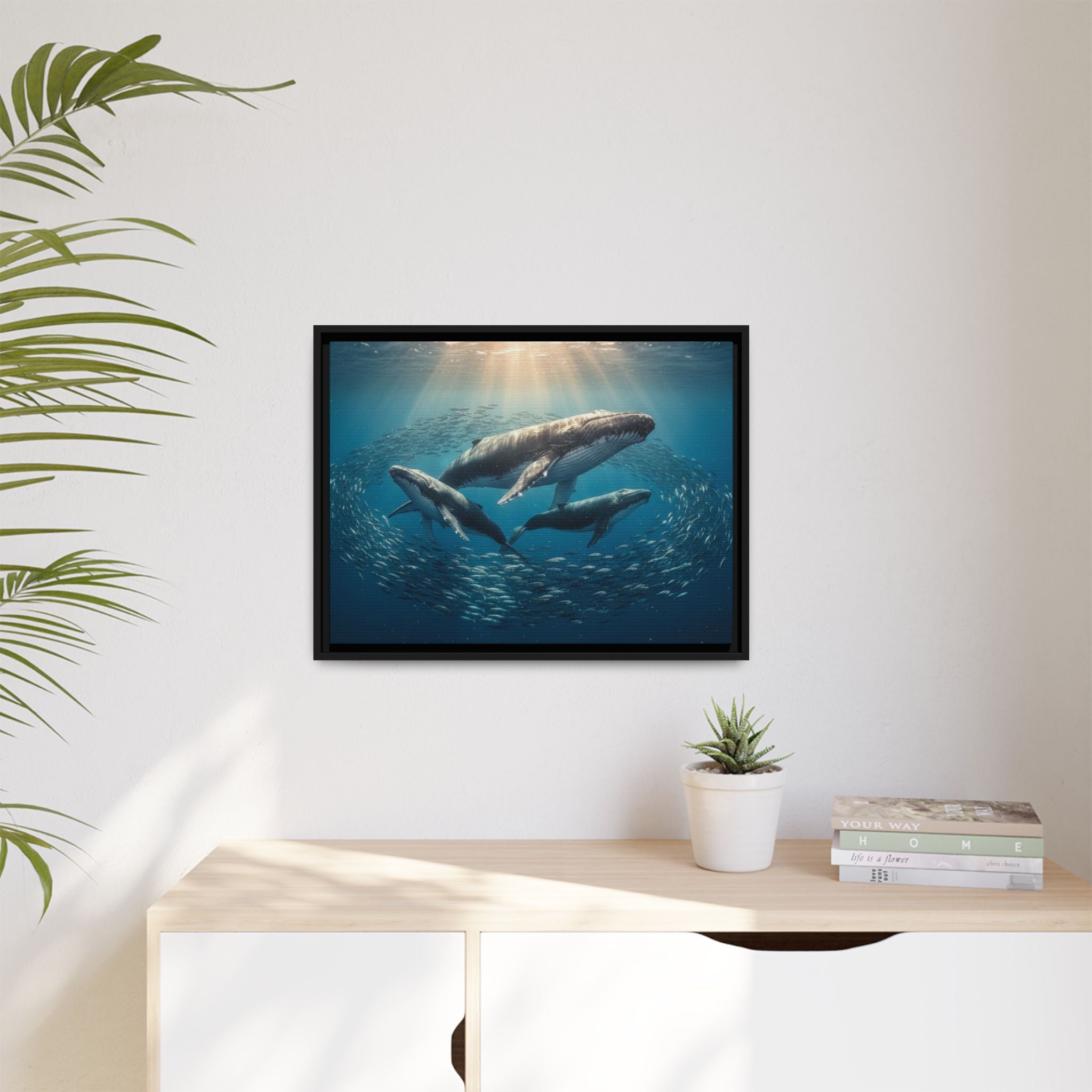 Whale Family Canvas Wall Art - Framed - Stunning
