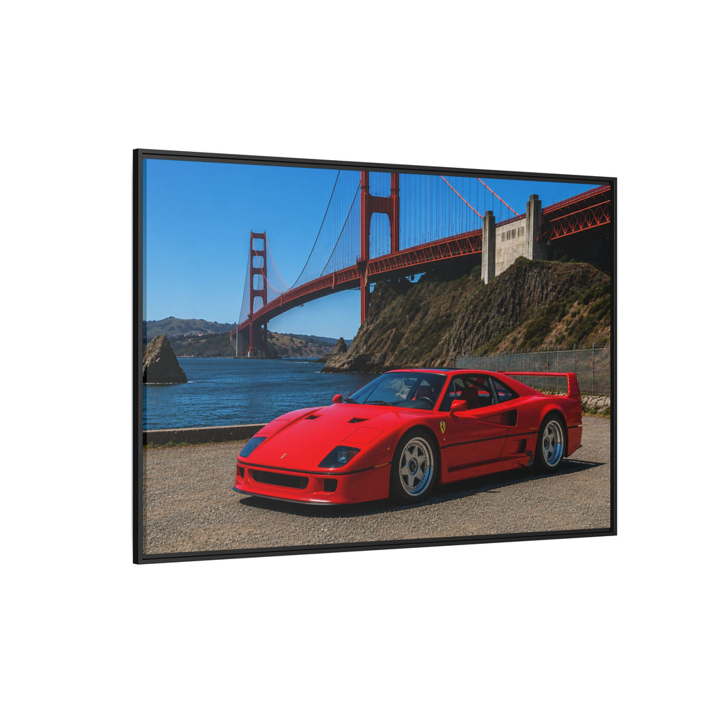 Ferrari F40 1987  — Red Sexy Sports Car by Golden Gate Bridge - Stunning Framed Canvas