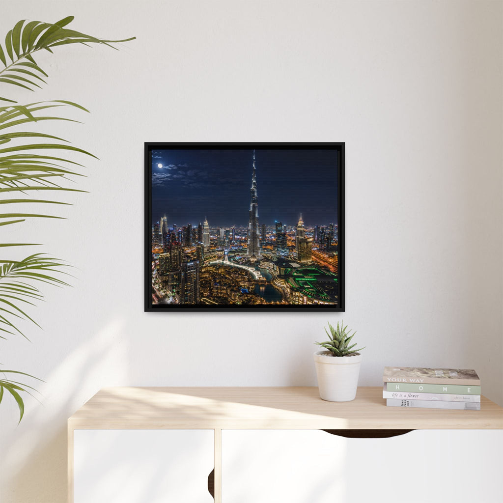 Dubai Night Skyline Matte Framed Canvas Print