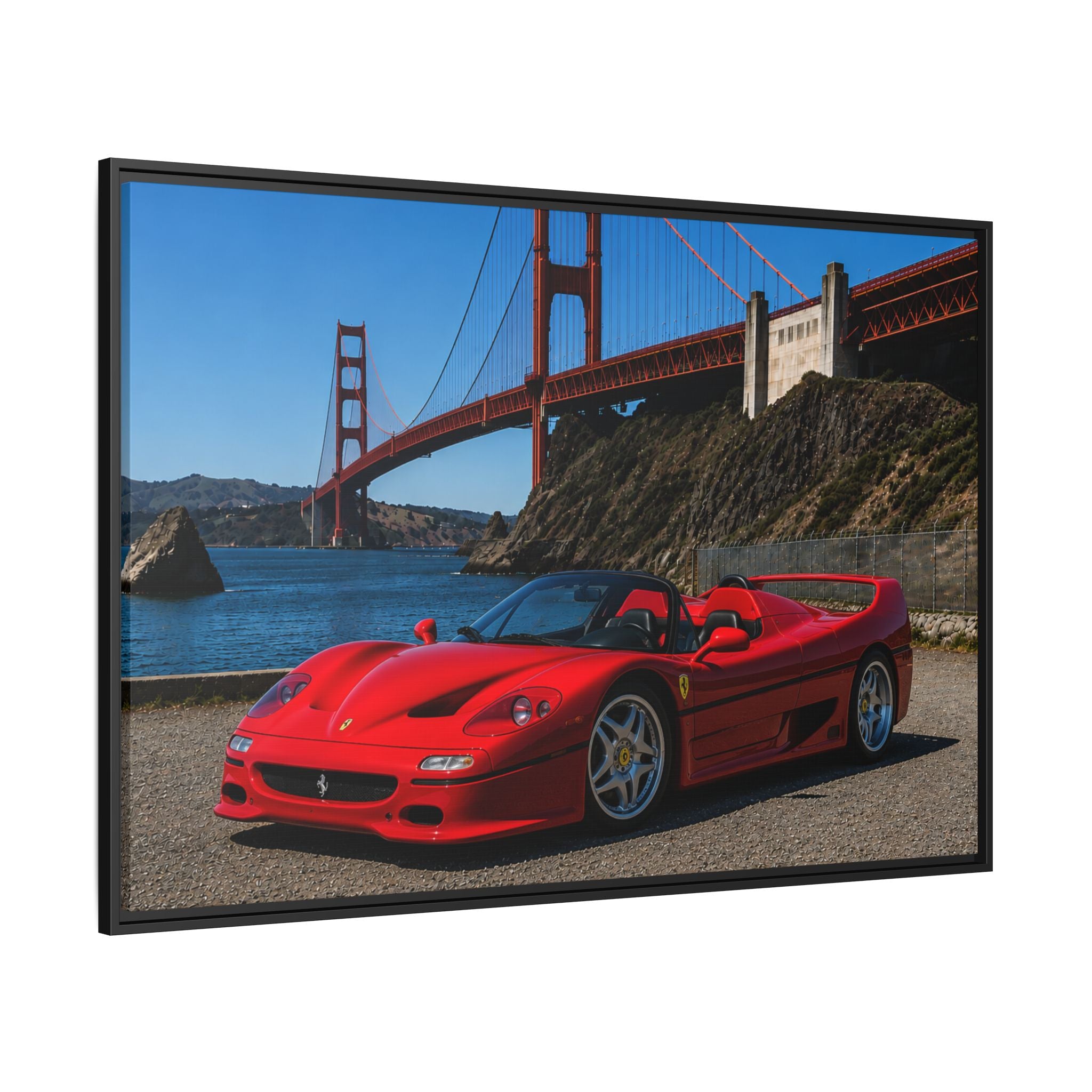 Ferrari F50 1995 Red - At Golden Gate Bridge - Stunning Framed Canvas Wall Art