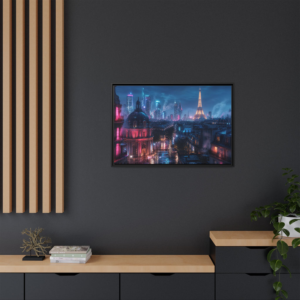 Paris Neon Night Canvas Wall Art Print Ready to Hang