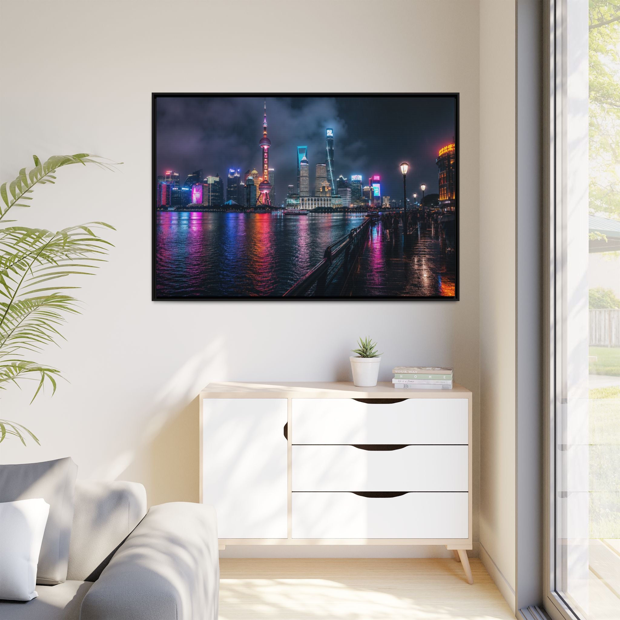 Shanghai Neon Night Canvas Wall Art Print Ready to Hang
