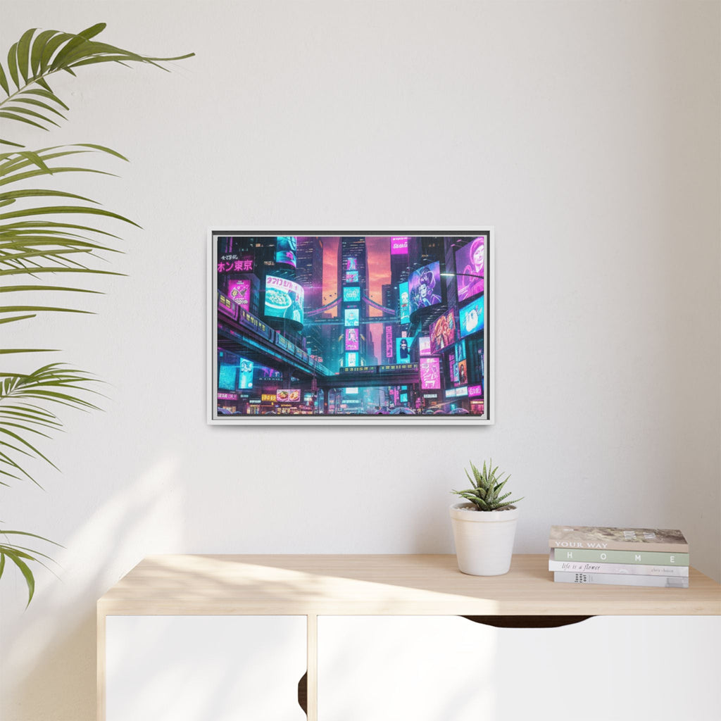 Bright Future Cityscape Vibrant Wall Art  — Framed Cyberpunk Wall Art