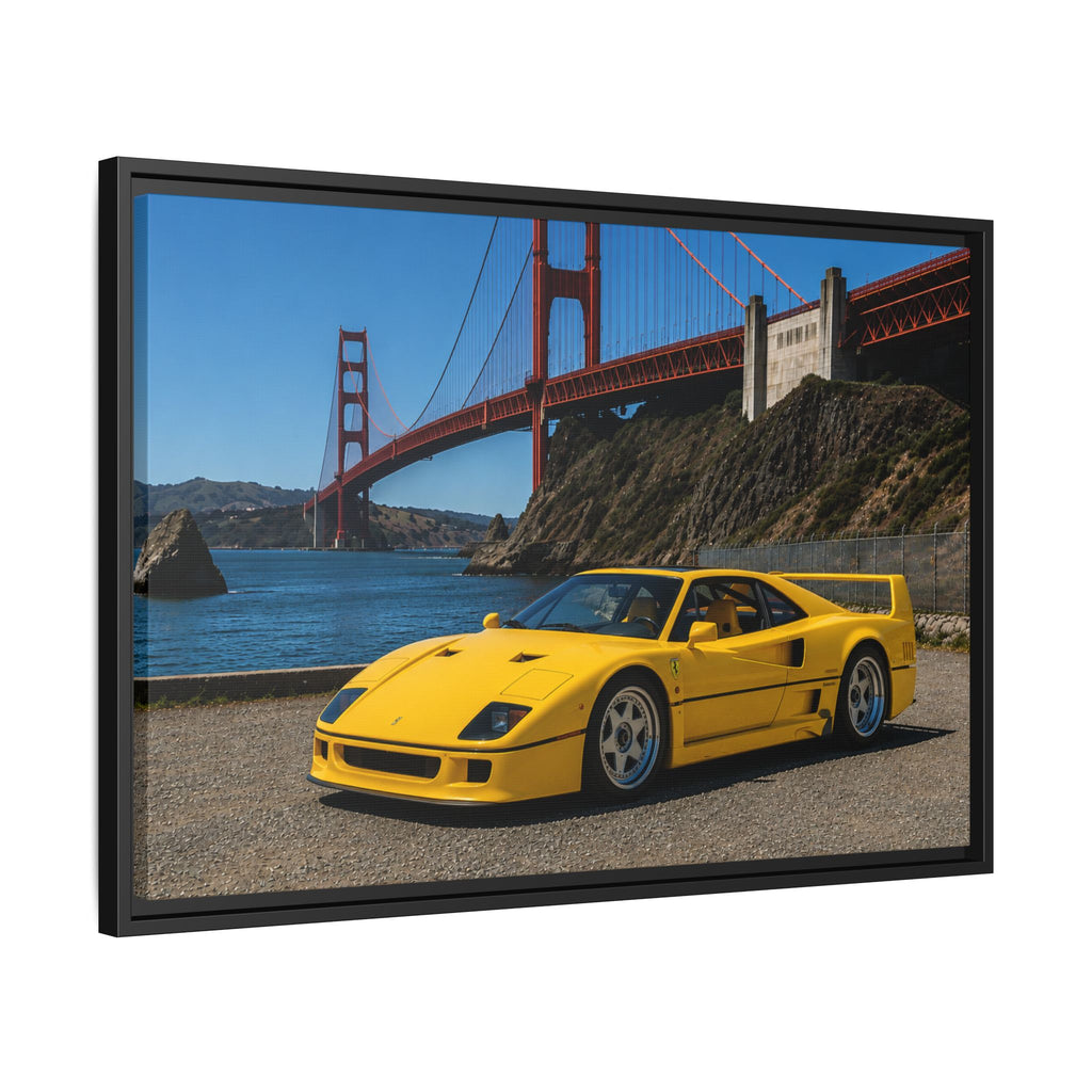 Ferrari 1987 F40 — Yellow Ferrari by the Golden Gate Bridge - Stunning Framed Canvas