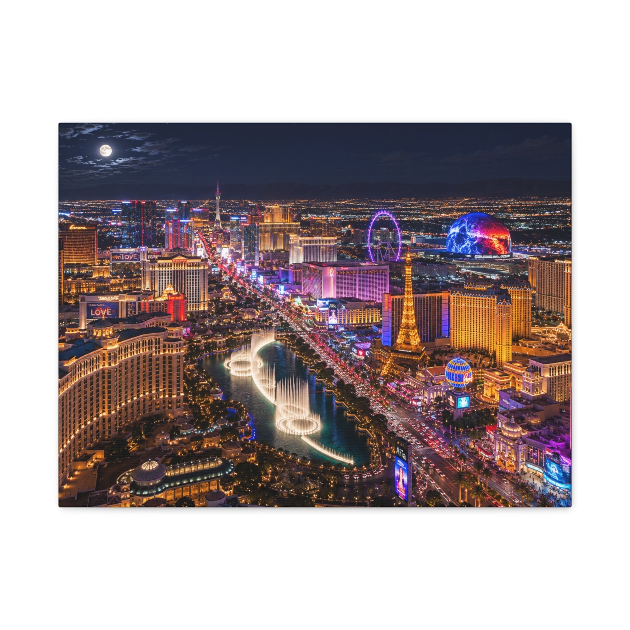 Las Vegas Strip Nightscape Matte Canvas Print — Stunning Vibrant Art