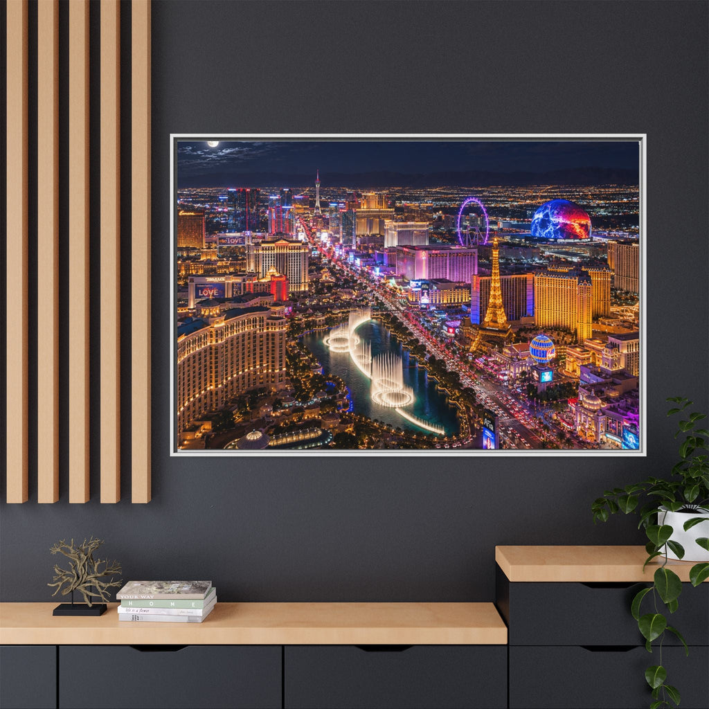 Las Vegas Night Skyline Framed Matte Canvas Print