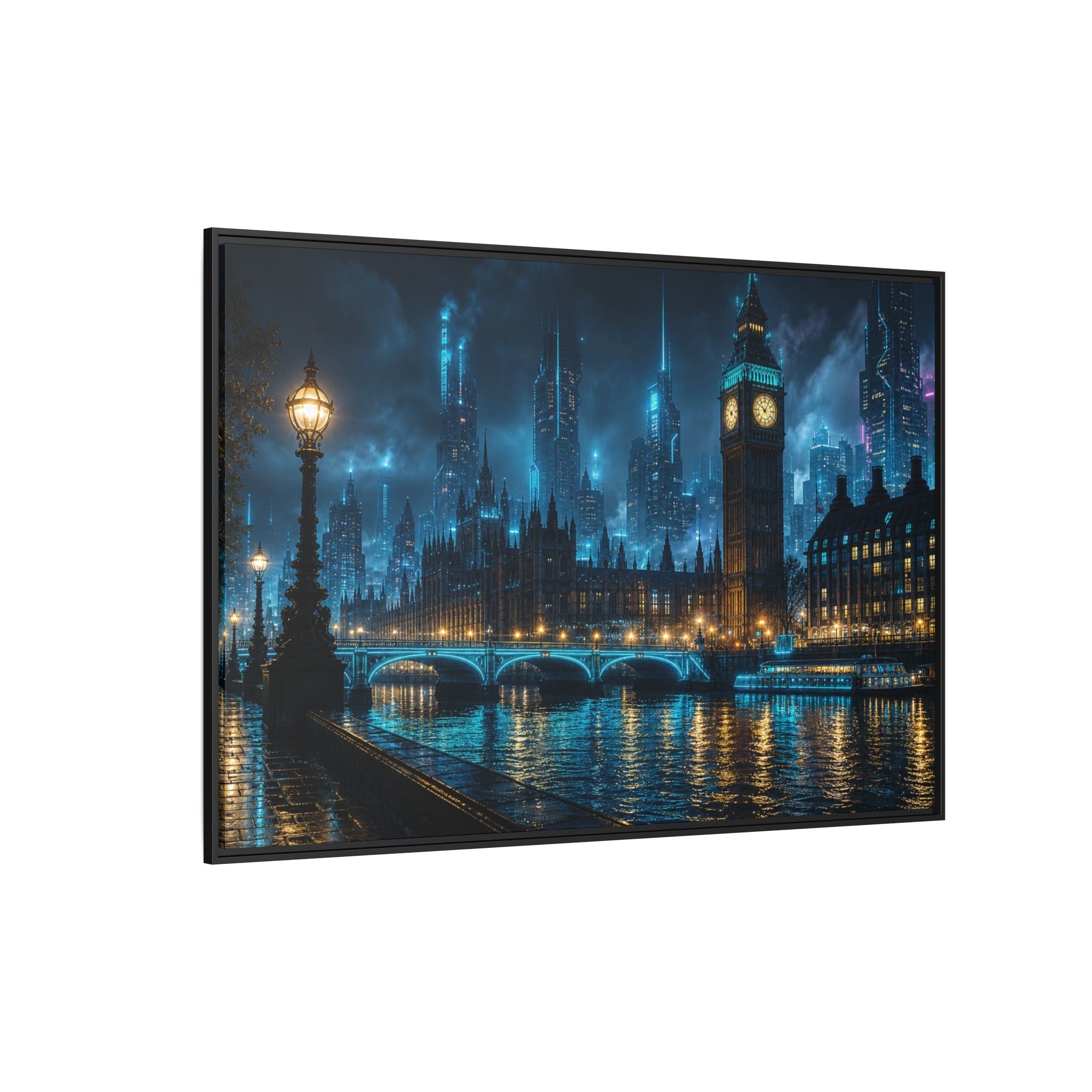 London Thames Night Canvas Wall Art Print Ready to Hang