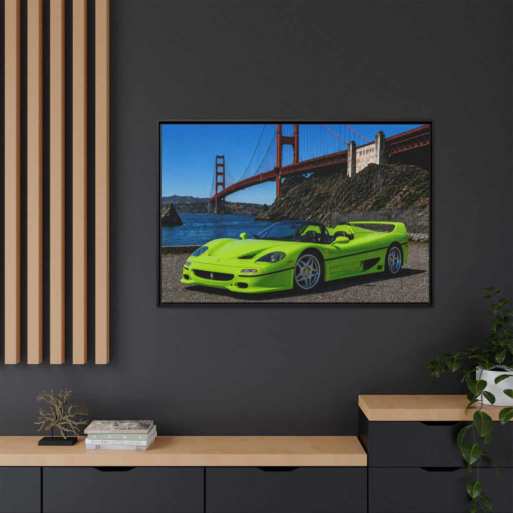 Ferrari F50 1995 — At Golden Gate Bridge - Framed Canvas Art - Stunning
